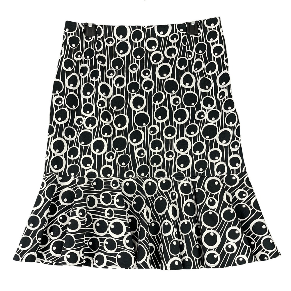 Sara‎ Jane Geometric Mod Circle Print Ruffle Hem Skirts Stretch Cotton 10 Womens